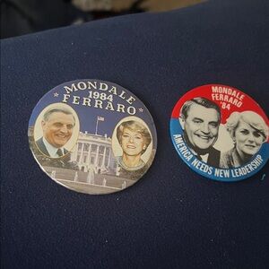 Mondale Ferraro 1984 Vintage Campaign Pinback Buttons - Blue Red